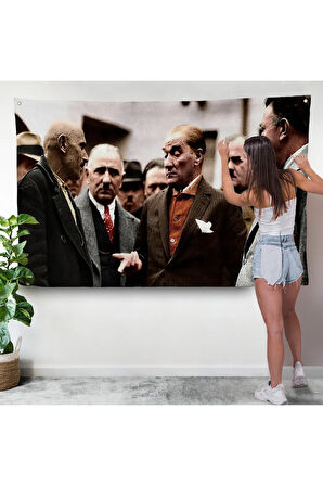 Muatafa Kemal Atatürk Yurttaş İle Konuma Duvar Örtüsü-7193