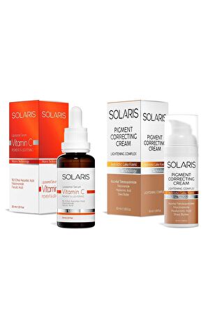 Solaris Leke Karşıtı C Vitamin Cilt Serumu 30 ml Ve Melavoid İçerikli Aydınlatıcı Leke Kremi 50 ml