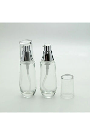 LOSYON VE KREM ŞİŞESİ 30 ML (2 ADET) BOŞ ŞEFFAF CAM GRİ KAPAKLI