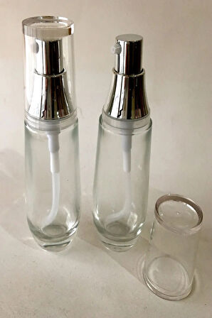 LOSYON VE KREM ŞİŞESİ 30 ML (2 ADET) BOŞ ŞEFFAF CAM GRİ KAPAKLI