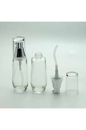 KREM VE LOSYON ŞİŞESİ 30 ML (20 ADET) BOŞ ŞEFFAF CAM GRİ KAPAKLI