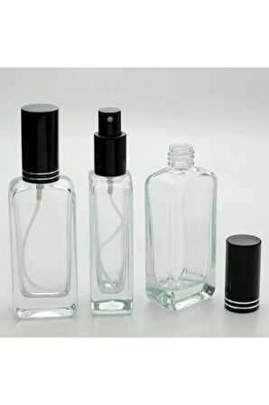 BOŞ PARFÜM ŞİŞESİ 50 ML (5 ADET) SİYAH KAPAK METAL VALF IPHONE BOŞ ŞİŞE