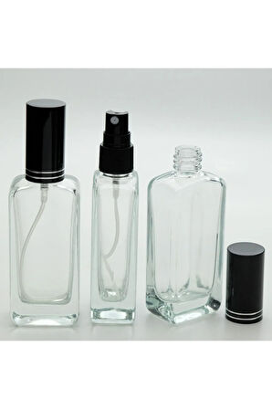 PARFÜM ŞİŞESİ 30 ML (5 ADET) SİYAH KAPAK PLASTİK VALF İÇBÜKEY BOŞ ŞİŞE