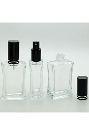 PARFÜM ŞİŞESİ 50 ML (10 ADET) SİYAH KAPAK METAL VALF İÇBÜKEY BOŞ ŞİŞE