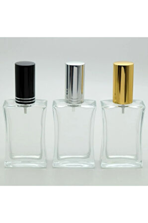 PARFÜM ŞİŞESİ 50 ML (5 ADET) SİYAH KAPAK METAL VALF İÇBÜKEY BOŞ ŞİŞE