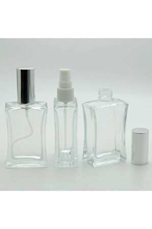 PARFÜM ŞİŞESİ 50 ML (10 ADET) GRİ KAPAK PLASTİK VALF İÇBÜKEY BOŞ ŞİŞE