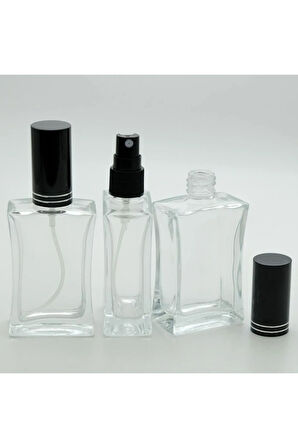 PARFÜM ŞİŞESİ 50 ML (10 ADET) SİYAH KAPAK PLASTİK VALF İÇBÜKEY BOŞ ŞİŞE