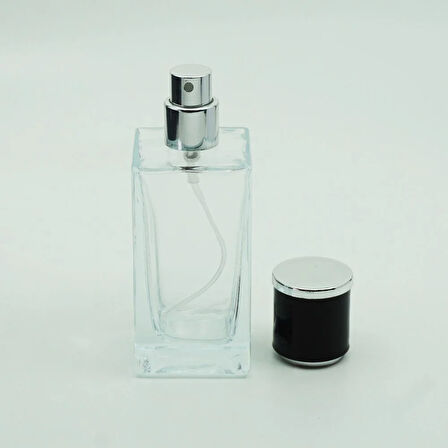 BOŞ PARFÜM ŞİŞESİ 50 ML KARE (2 ADET) (SPREY APARAT İLE KAPATILIR-KOLAY KAPAMA) BOŞ ŞİŞE