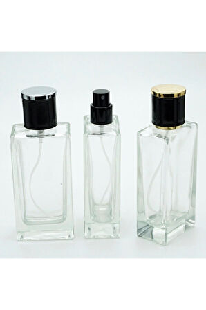 Parfüm Şişesi 50 ml 10 Adet Şeffaf Dikdörtgen (SPREYİ APARAT ILE KAPATILAN-KOLAY KAPAMA) Model