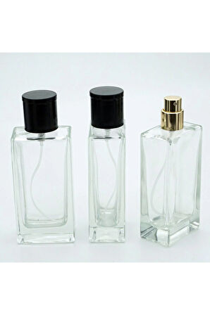 Parfüm Şişesi 50 ml 10 Adet Şeffaf Dikdörtgen (SPREYİ APARAT ILE KAPATILAN-KOLAY KAPAMA) Model