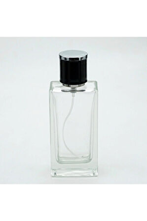 Parfüm Şişesi 50 ml 10 Adet Şeffaf Dikdörtgen (SPREYİ APARAT ILE KAPATILAN-KOLAY KAPAMA) Model