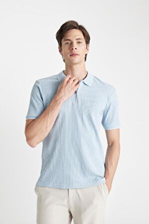 DeFacto Slim Fit Dar Kesim Kısa Kollu Fitilli Kaşkorse Yarım Fermuarlı Polo Tişört D3948AX24SMBE366