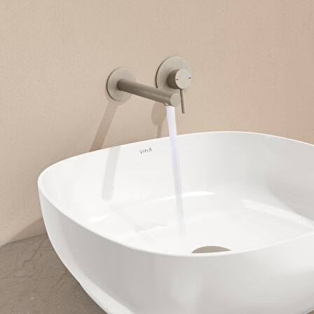 VitrA Origin A4258134 Ankastre Lavabo Bataryası, İki Rozetli, Sıva Üstü, Fırçalı Nikel