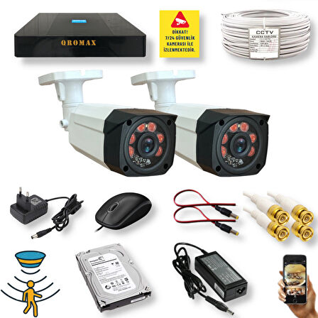 2 Kameralı Set - Hareket Algilayan 1080P Gece Görüşlü 5MP Sony Lens Güvenlik Kamerasi Seti 7808