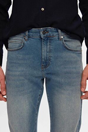 Slim Fit Mavi Düz Jean Kot Beş Cepli Likralı Yıkamalı Denim Pantolon 6HCJ3ORT00102