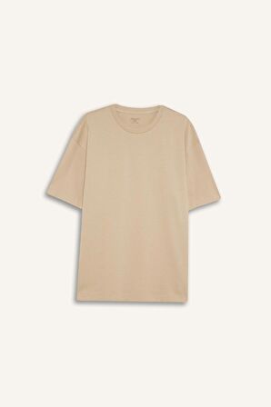 DeFacto %100 Pamuk Boxy Fit Bisiklet Yaka Basic Düz Kısa Kollu Tişört D6070AX25SPBG106