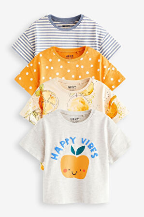 Next Baby % 100 Pamuklu Sarı Elma Desenli Kısa Kollu 4’lü Tshirt Set