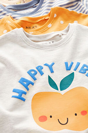 Next Baby % 100 Pamuklu Sarı Elma Desenli Kısa Kollu 4’lü Tshirt Set