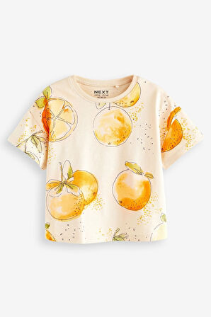 Next Baby % 100 Pamuklu Sarı Elma Desenli Kısa Kollu 4’lü Tshirt Set