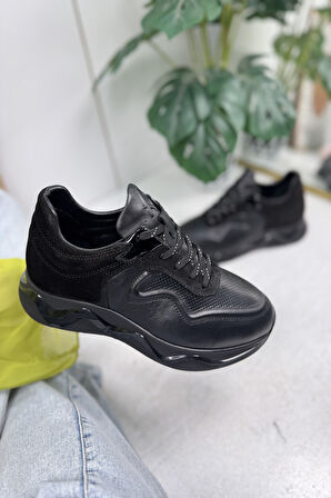 Günlük Erkek Ayakkabı Hakiki Deri Bağcıklı Yüksek Taban Süet ve Desen Detay Bilek Destek Sneaker 720