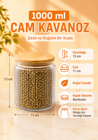  6'lı Çizgili Kolay Temizlenebilen Geniş Ağızlı Cam Bakliyat Ve Erzak Saklama Kavanozu Seti 1000 Ml