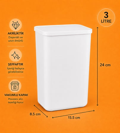 3 Litre Evcil Hayvan Mama Saklama Kabı Köpek Kedi Maması Saklama Kutusu Vakumlu Kapak + Mama Küreği Hediye