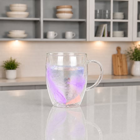 Gerçek Tüy Tasarımlı Cidarlı Şık Kupa Bardak 350 Ml Hediyelik