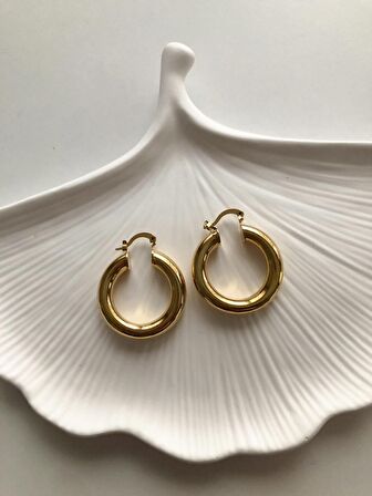 Çelik Boru Halka Gold Küpe