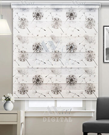 Karahindiba Uçan Tüyler Baskılı Zebra Perde - Dandelion - Dijital Baskılı Zebra Stor Perde