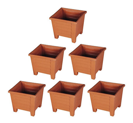 Omnipazar SY-5848 Dekoratif Plastik Kare Ayaklı Saksı 30 lt Kiremit 6 Adet