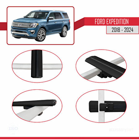 Ford Expedition 2018-2024 Arası ile Uyumlu BASIC Model Ara Atkı Tavan Barı Siyah 2 Adet