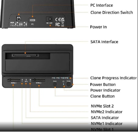 K310CL M.2 NVME SSD/SATA HDD CLONER