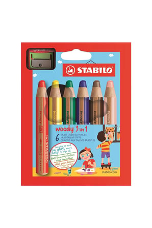 Stabilo Woody 3İn1 Duo Kuru Boya Kalemi 6 Ren + Kalemtıraş EO8826-2