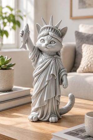 Özgürlüğün Kedisi Figürlü Dekoratif Biblo - Büyük Boy - 22cm