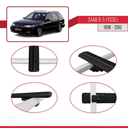 Saab 9-5 (YS3E) SW 1998-2010 Arası ile Uyumlu BASIC Model Ara Atkı Tavan Barı Siyah 2 Adet