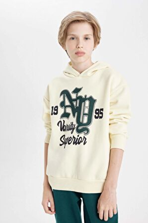 DeFacto Erkek Çocuk Oversize Geniş Kalıp Kapüşonlu Yazı Baskılı Kalın Sweatshirt C9280A824AUER138
