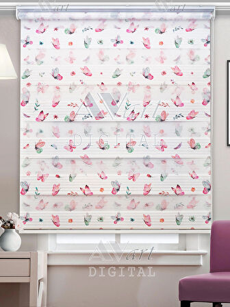 Kelebek Baskılı Zebra Perde - Butterfly - Dijital Baskılı Zebra Stor Perde