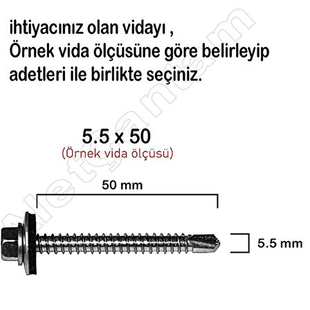 Trapez Vida Çatı Vidası Pullu Vida 5.5X105 _ 50 Adet
