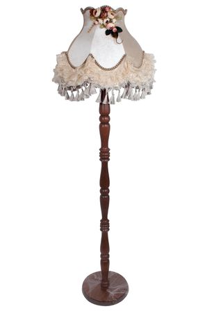 Vizon Kumaş Kaplama Çiçek Dekorlu Başlık Ahşap Doğal Ayaklı Lambader 170x40cm