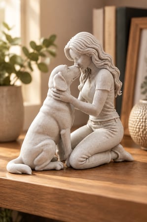 Ayrılmaz ikili – Kadın ve Köpeği Figürlü Dekoratif Biblo