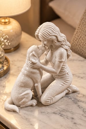 Ayrılmaz ikili – Kadın ve Köpeği Figürlü Dekoratif Biblo