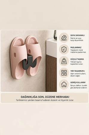 TİNEKE Metal Yapışkanlı Terlik Askısı WC Kapısı Banyo Kapı Arkası Ayakkabı Tutucu Rafı 8,5 cm