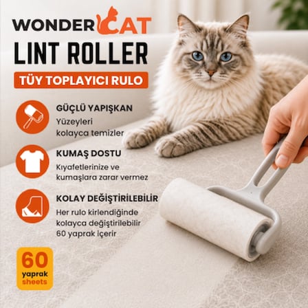 wondercat tüy toplayıcı roller + 3 yedek rulo 60 yaprak 16 cm