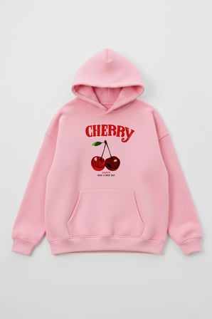 Unisex Yumuşak Dokulu 3 İplik Happy Cherry Tasarım Baskılı Oversize Sweatshirt