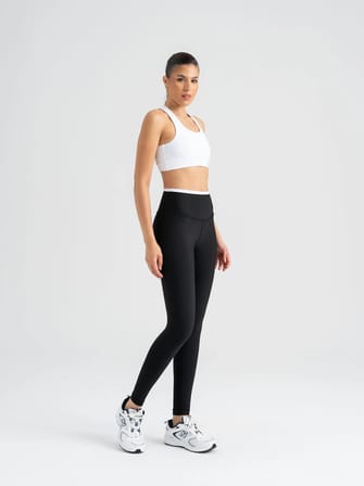 Siyah Beli 1 Cm. Beyaz Şeritli Siyah Spor Tayt