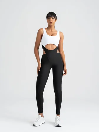 Siyah Beyaz Bold Curve Spor Tayt Tulum