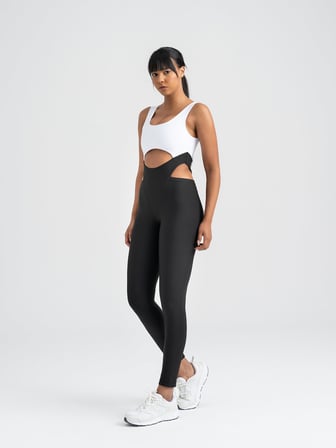 Siyah Beyaz Bold Curve Spor Tayt Tulum