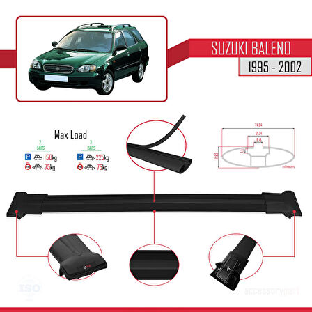 Suzuki Baleno 1995-2002 Arası ile Uyumlu FLY Model Ara Atkı Tavan Barı Siyah 2 Adet