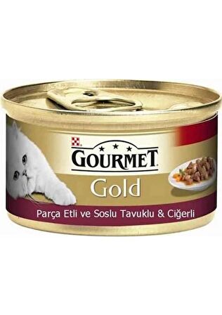 Purina Gourmet Gold Parça Etli Tavuklu Ciğerli Konserve Kedi Maması 85gr