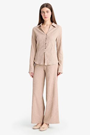 DeFacto Wide Leg Esnek Belli Geniş Paça Bürümcük Pantolon F0057AX25SPBG210